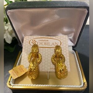 Vintage D’Orlan Gold-Plated Door Knocker Clip-on Earrings; Model 1813; NOS